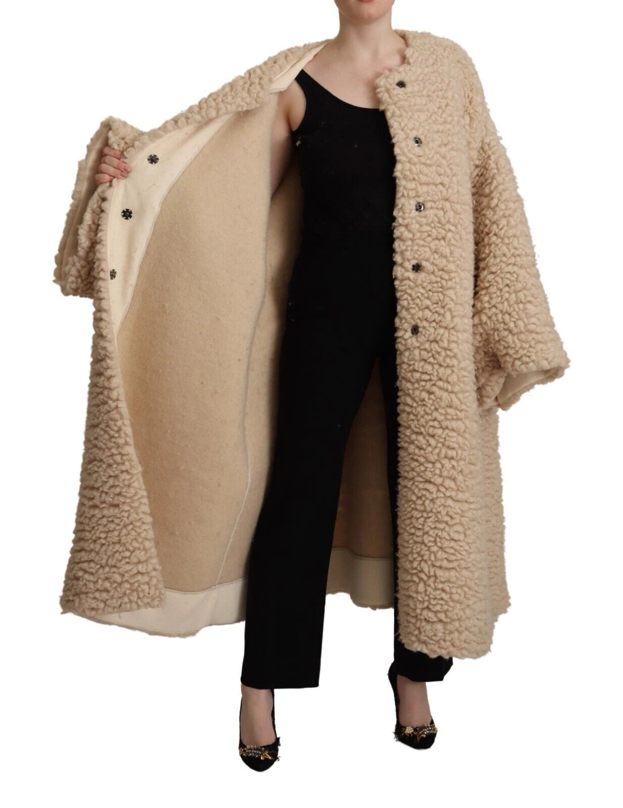 Dolce & Gabbana Beige Cashmere Wool Faux Fur Coat Jacket by Dolce & Gabbana
