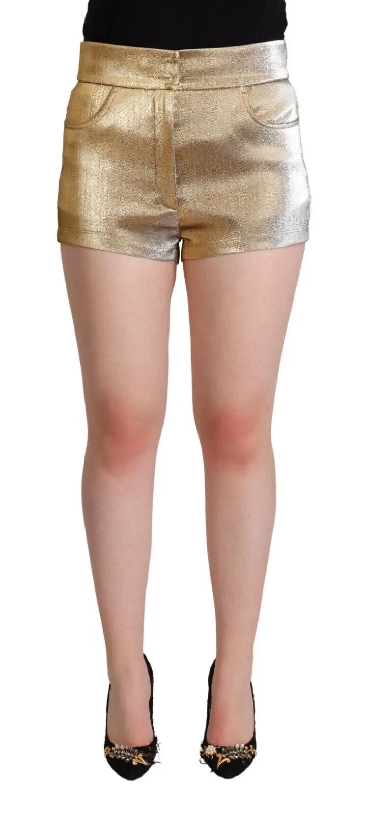 Dolce & Gabbana Metallic Gold Cotton Mid Waist Hot Pants Shorts by Dolce & Gabbana