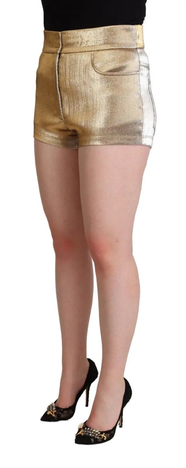 Dolce & Gabbana Metallic Gold Cotton Mid Waist Hot Pants Shorts by Dolce & Gabbana