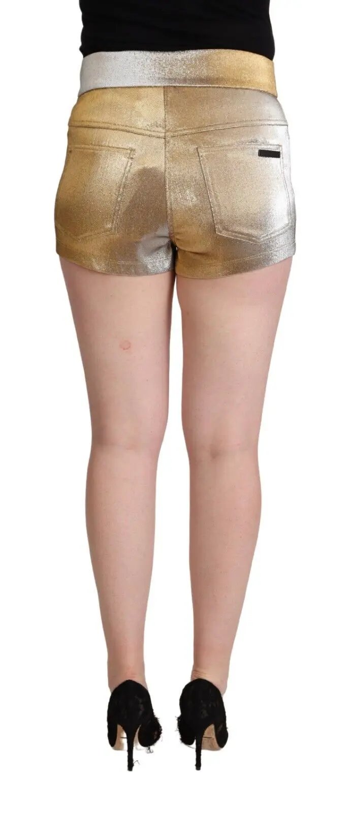 Dolce & Gabbana Metallic Gold Cotton Mid Waist Hot Pants Shorts by Dolce & Gabbana
