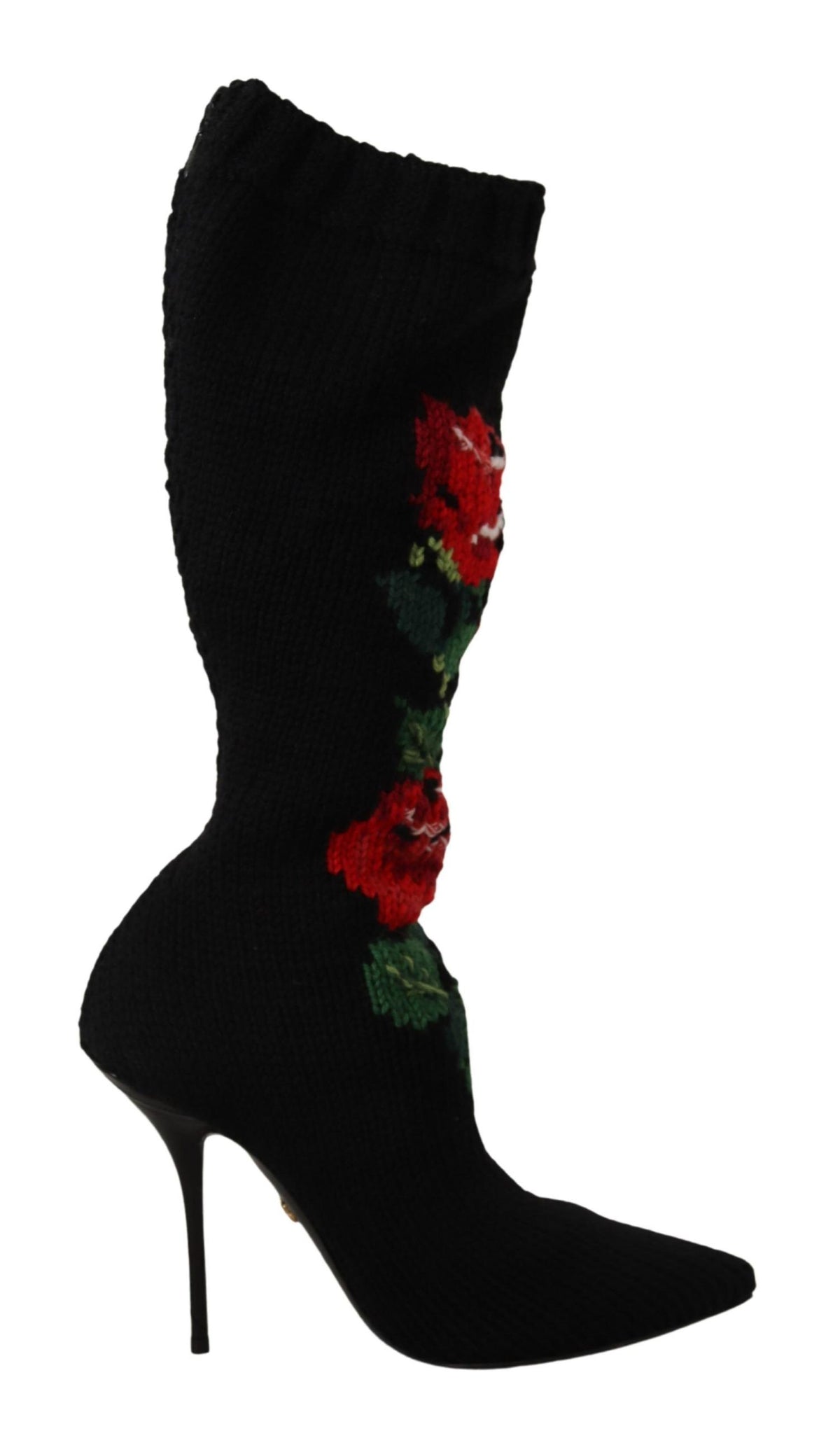 Bottines chaussettes Dolce & Gabbana femme en laine noire à roses rouges – LA9814