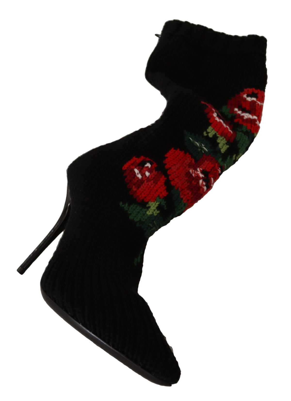 Bottines chaussettes Dolce & Gabbana femme en laine noire à roses rouges – LA9814