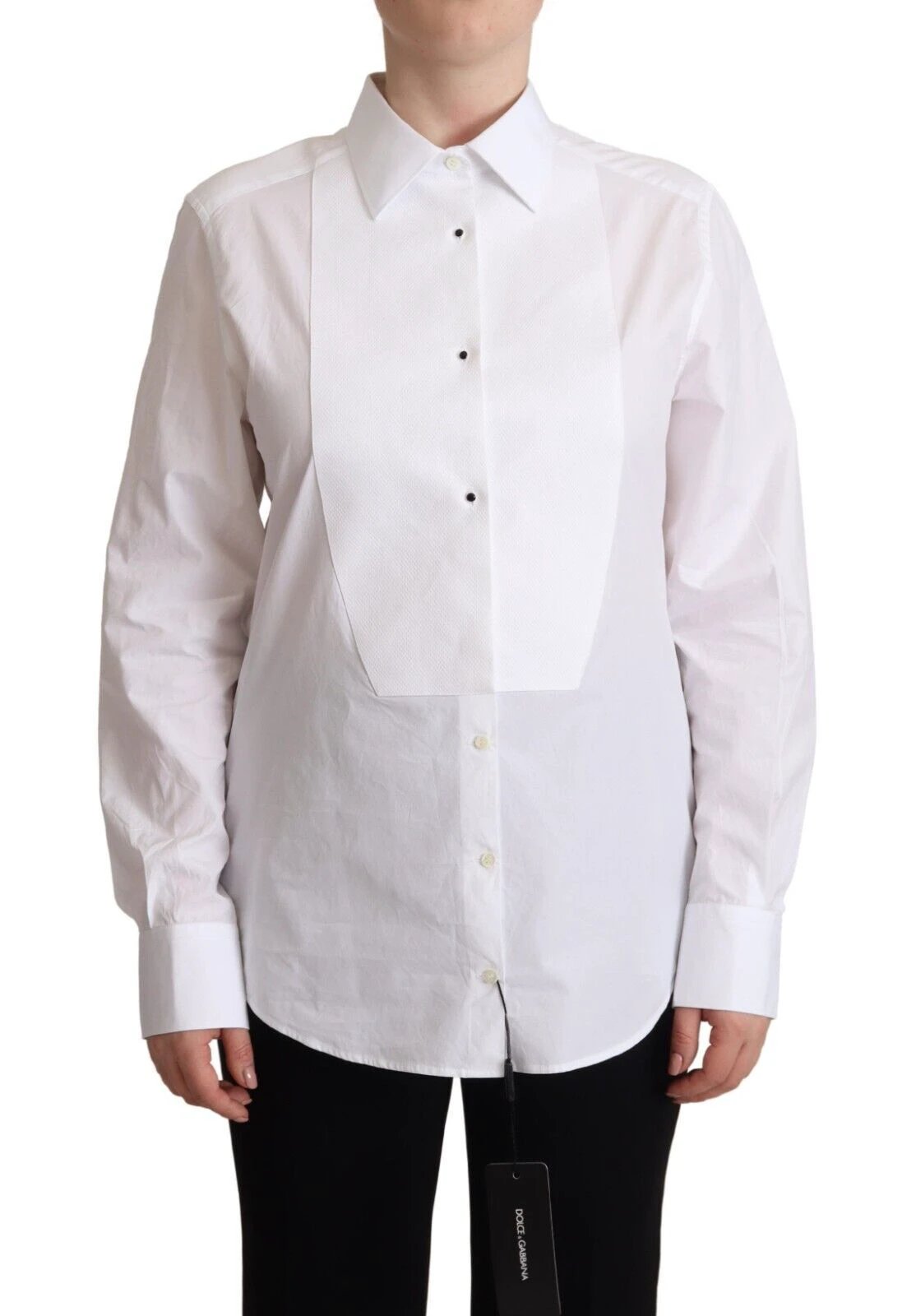 Dolce & Gabbana White Cotton Dress Collared Long Sleeves Shirt Top by Dolce & Gabbana