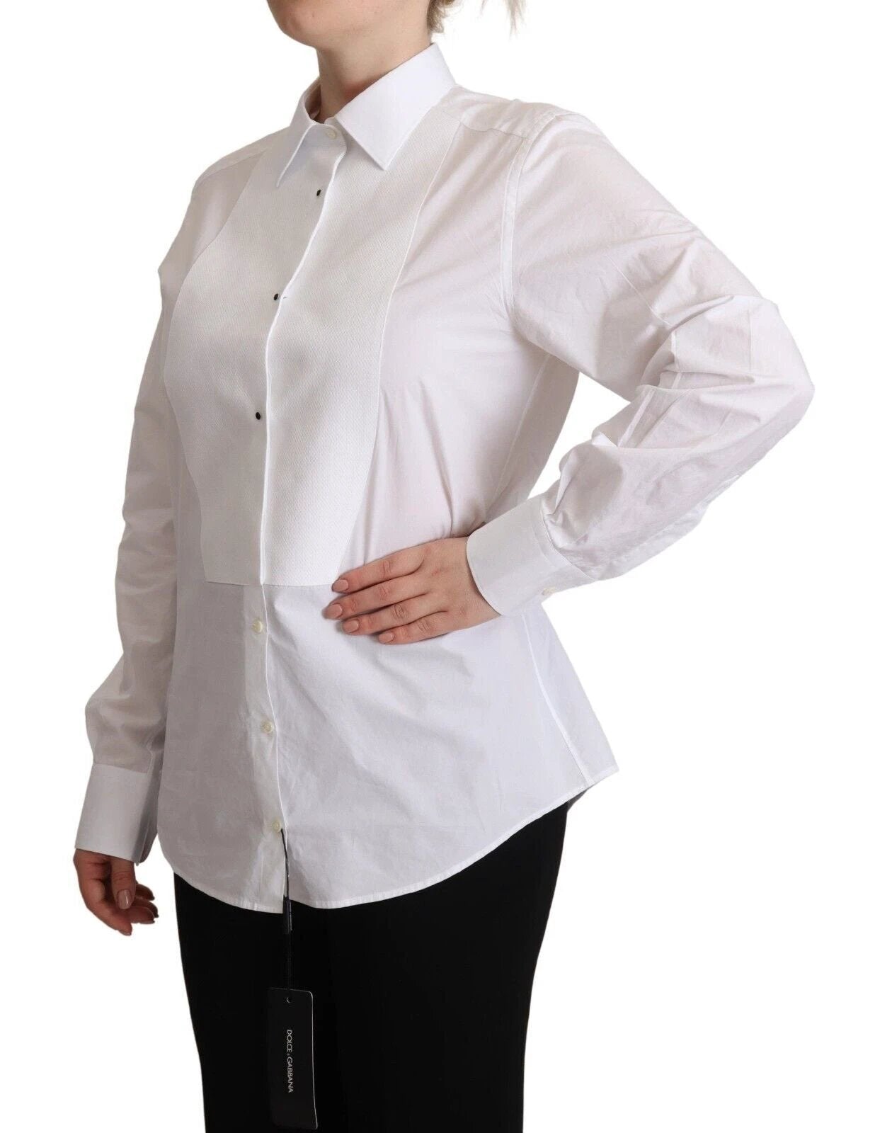 Dolce & Gabbana White Cotton Dress Collared Long Sleeves Shirt Top by Dolce & Gabbana