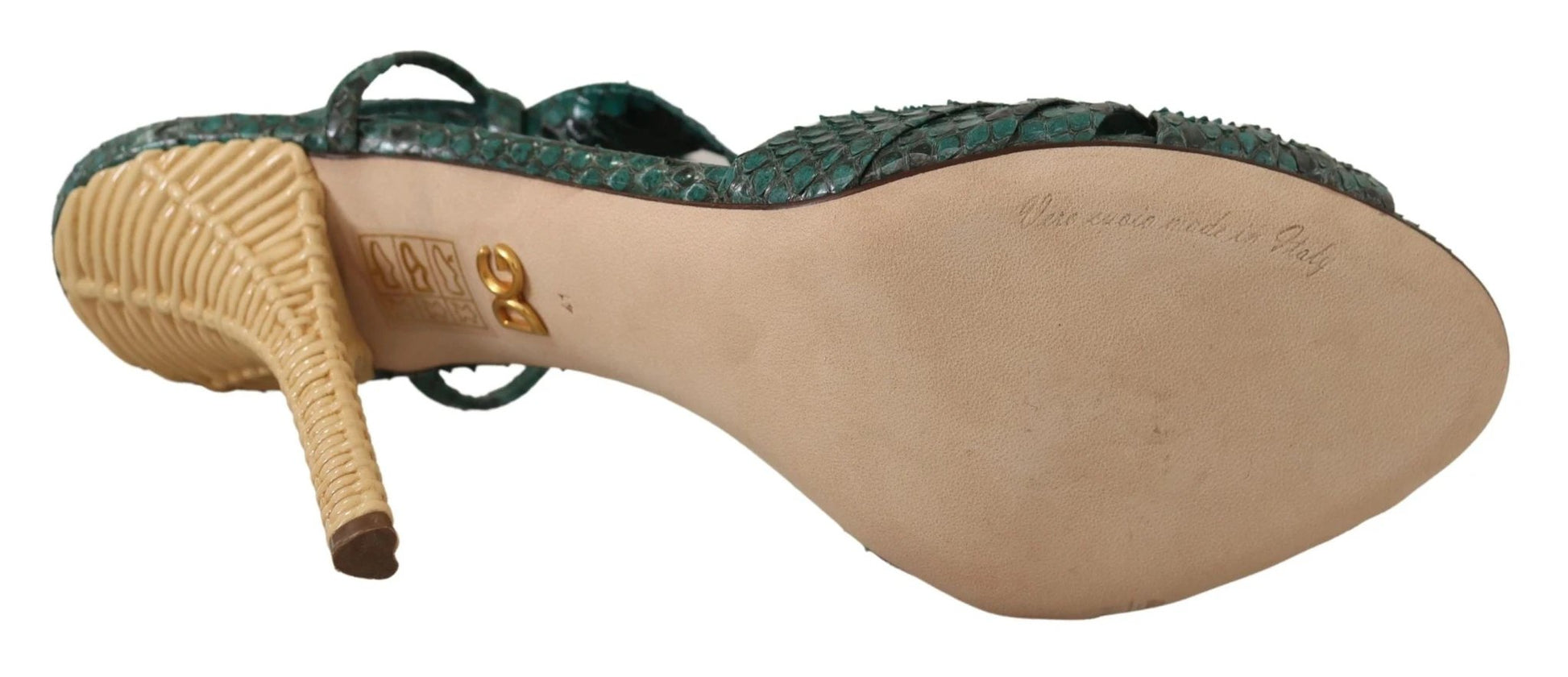 Dolce & Gabbana Green Python Strap Sandals Heels Shoes by Dolce & Gabbana