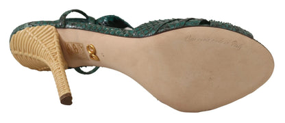 Dolce & Gabbana Green Python Strap Sandals Heels Shoes by Dolce & Gabbana