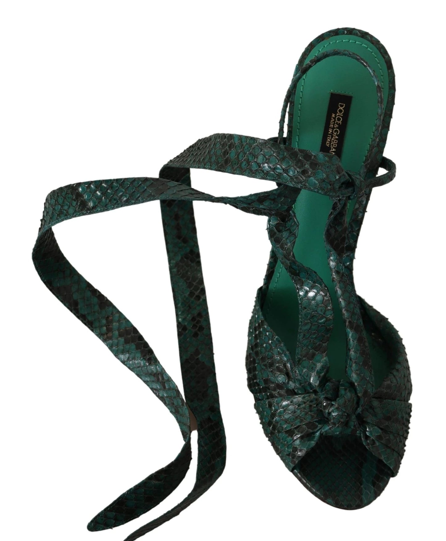 Dolce & Gabbana Green Python Strap Sandals Heels Shoes by Dolce & Gabbana
