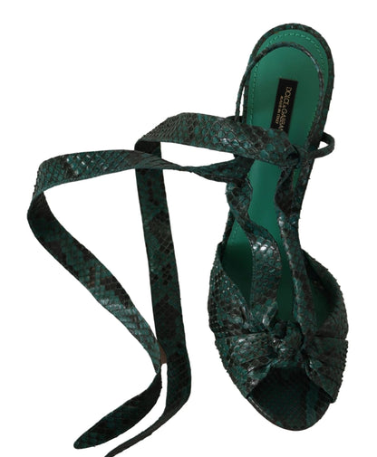Dolce & Gabbana Green Python Strap Sandals Heels Shoes by Dolce & Gabbana