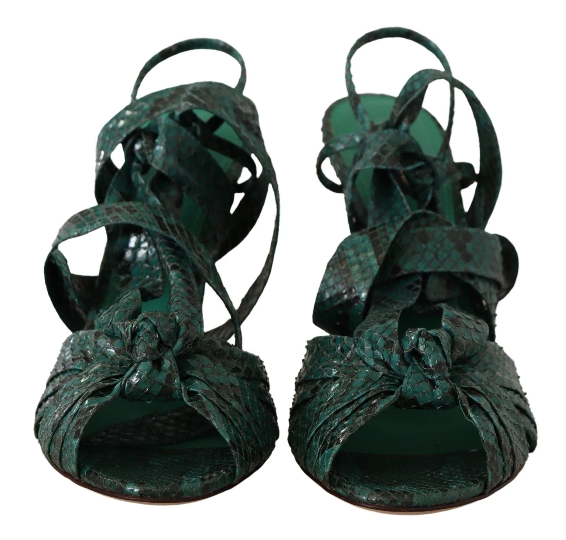 Dolce & Gabbana Green Python Strap Sandals Heels Shoes by Dolce & Gabbana