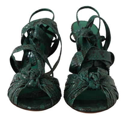 Dolce & Gabbana Green Python Strap Sandals Heels Shoes by Dolce & Gabbana