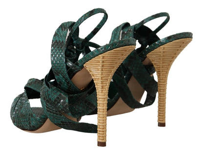 Dolce & Gabbana Green Python Strap Sandals Heels Shoes by Dolce & Gabbana