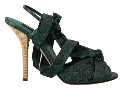 Dolce & Gabbana Green Python Strap Sandals Heels Shoes by Dolce & Gabbana