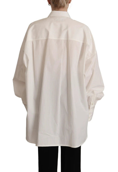 Dolce & Gabbana White Cotton Button Up Collared Long Sleeve Top by Dolce & Gabbana