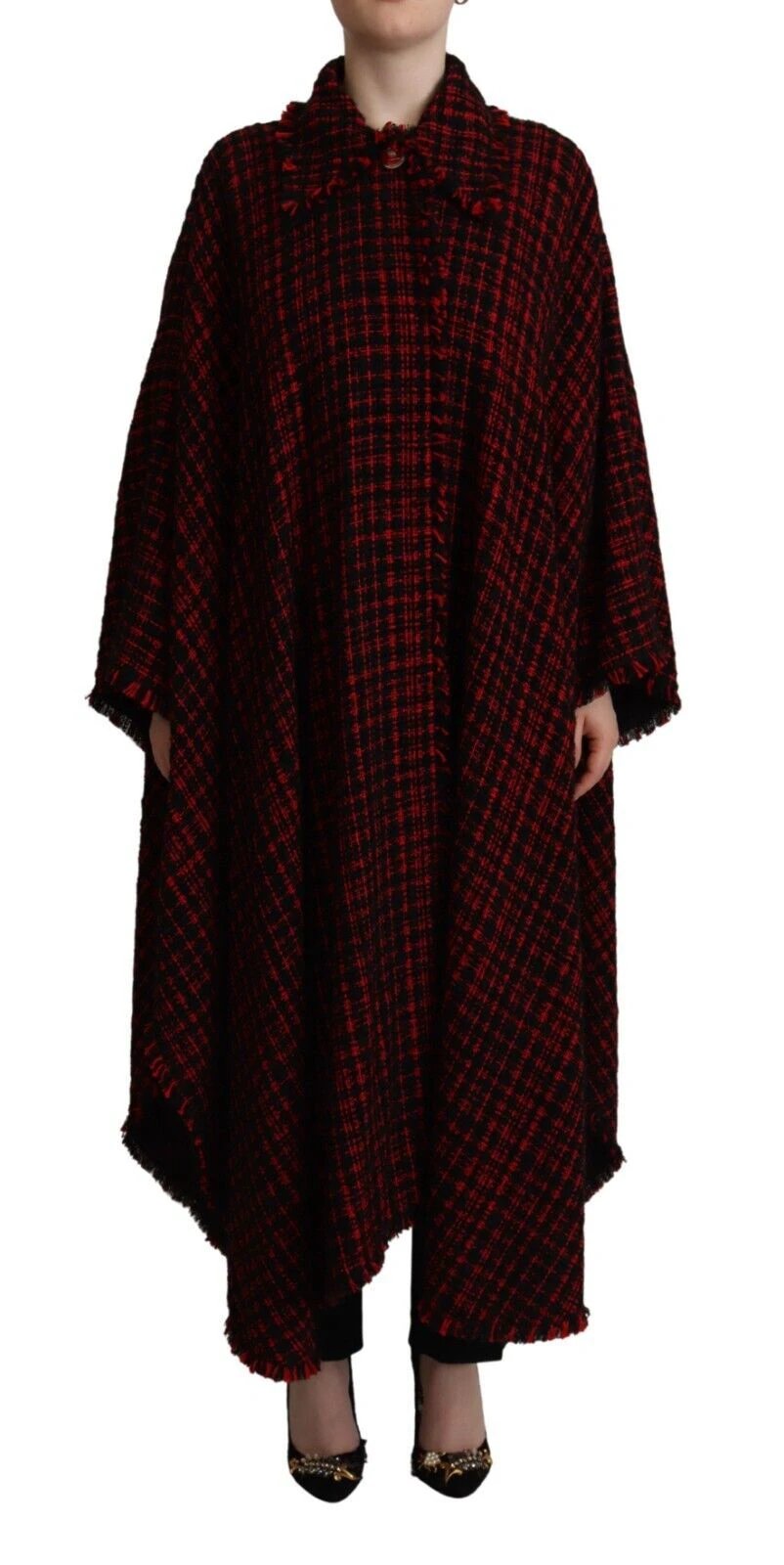 Dolce & Gabbana Black Red Cotton Checkered Over Coat Jacket by Dolce & Gabbana