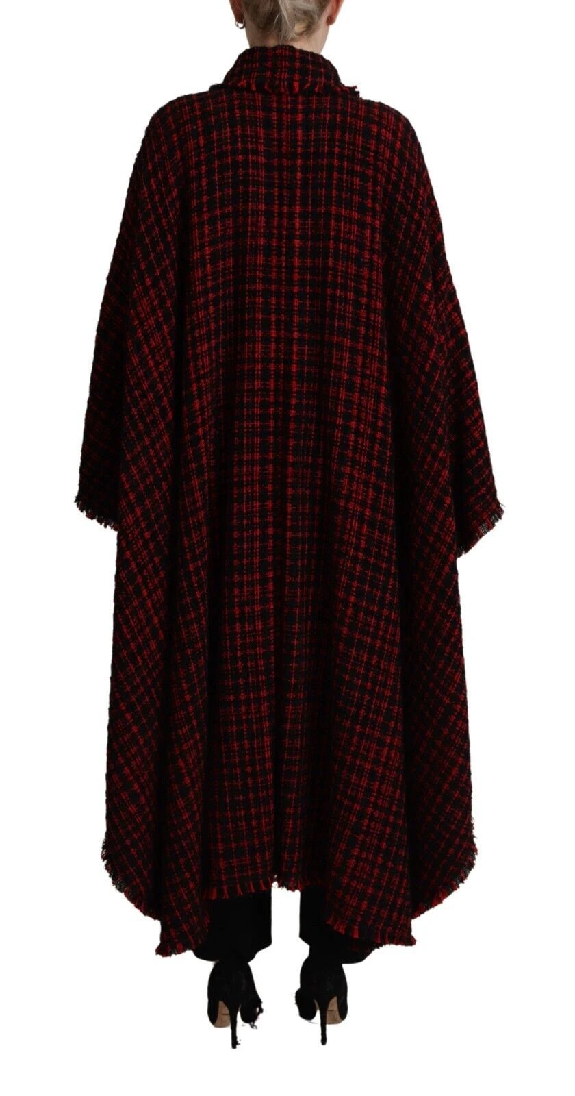 Dolce & Gabbana Black Red Cotton Checkered Over Coat Jacket by Dolce & Gabbana