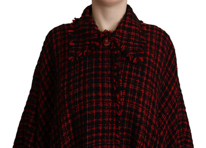 Dolce & Gabbana Black Red Cotton Checkered Over Coat Jacket by Dolce & Gabbana