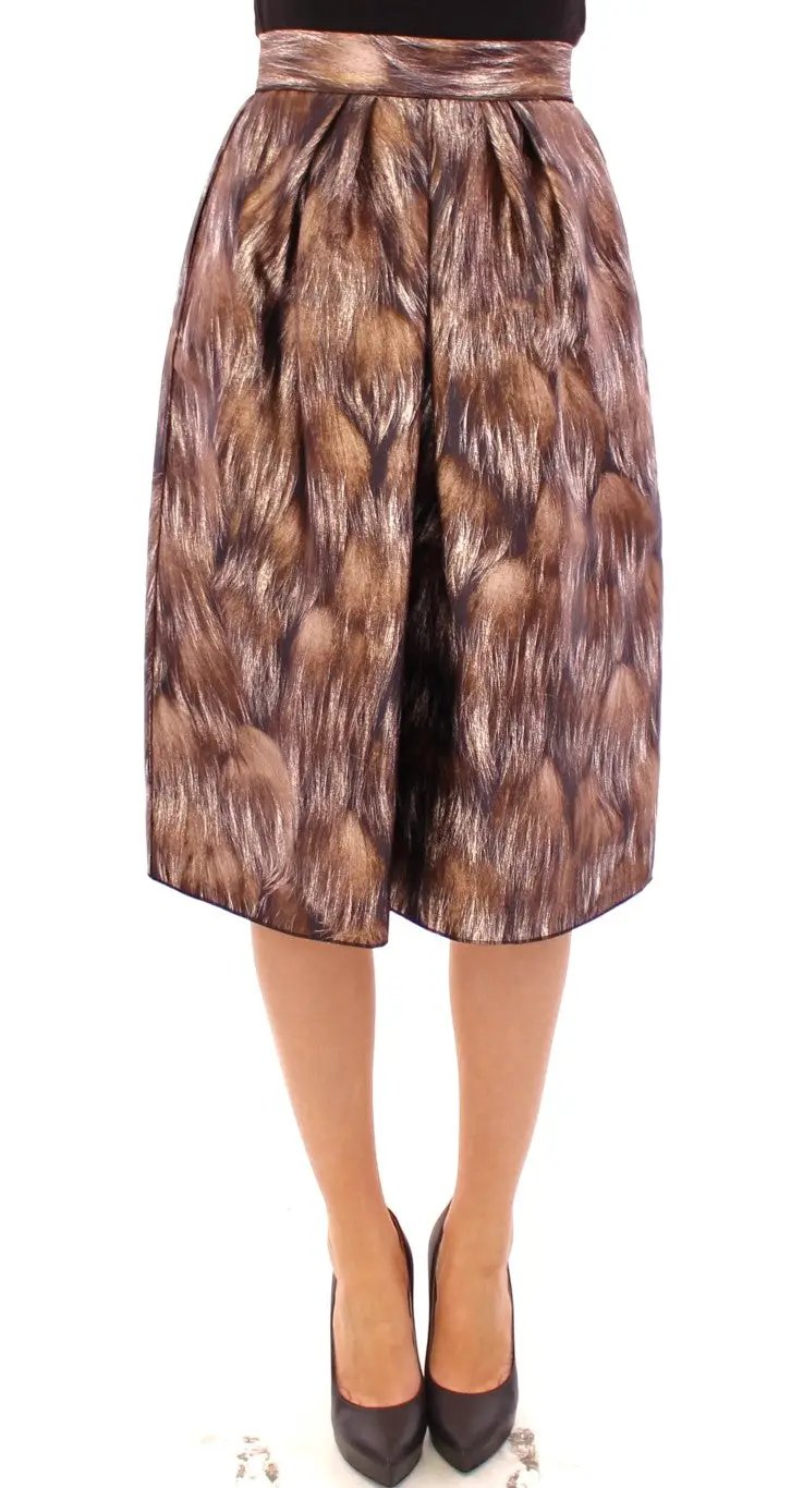 Dolce & Gabbana Brown Floral Silk Straight Full Skirt by Dolce & Gabbana