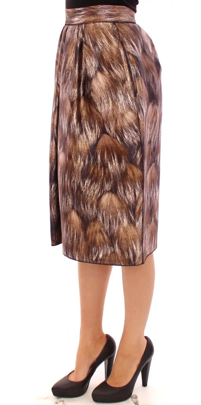 Dolce & Gabbana Brown Floral Silk Straight Full Skirt by Dolce & Gabbana