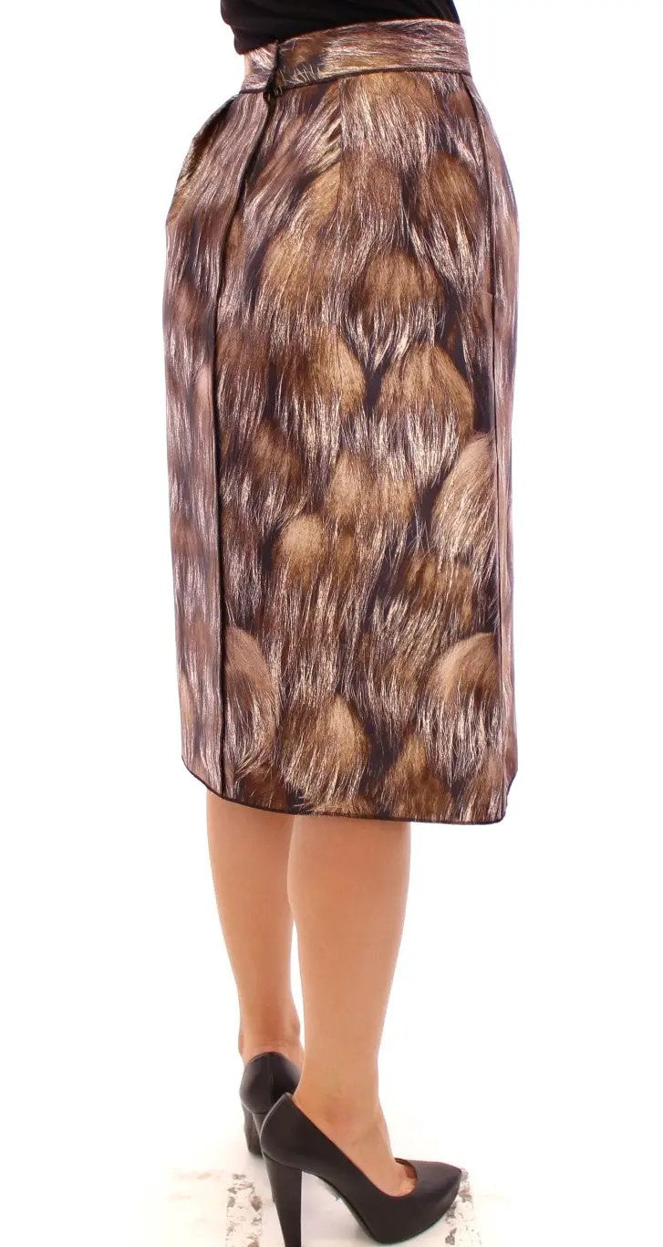 Dolce & Gabbana Brown Floral Silk Straight Full Skirt by Dolce & Gabbana