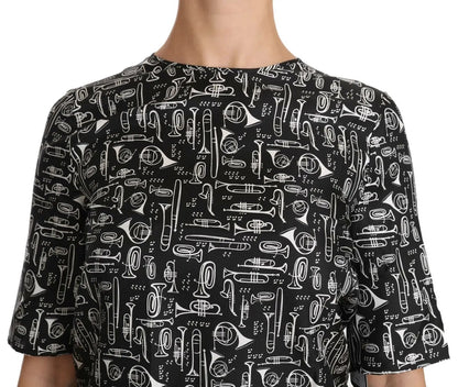Dolce & Gabbana Black Musical Instruments Print Silk Blouse by Dolce & Gabbana