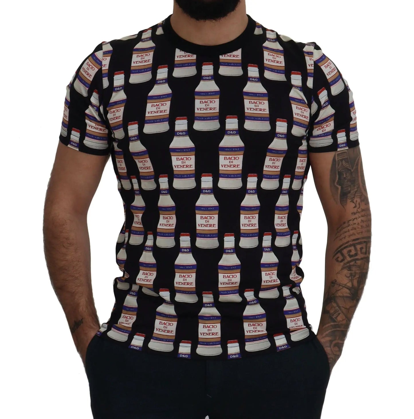 Dolce & Gabbana Black Bacio Di Venere Cotton Crew T-shirt by Dolce & Gabbana