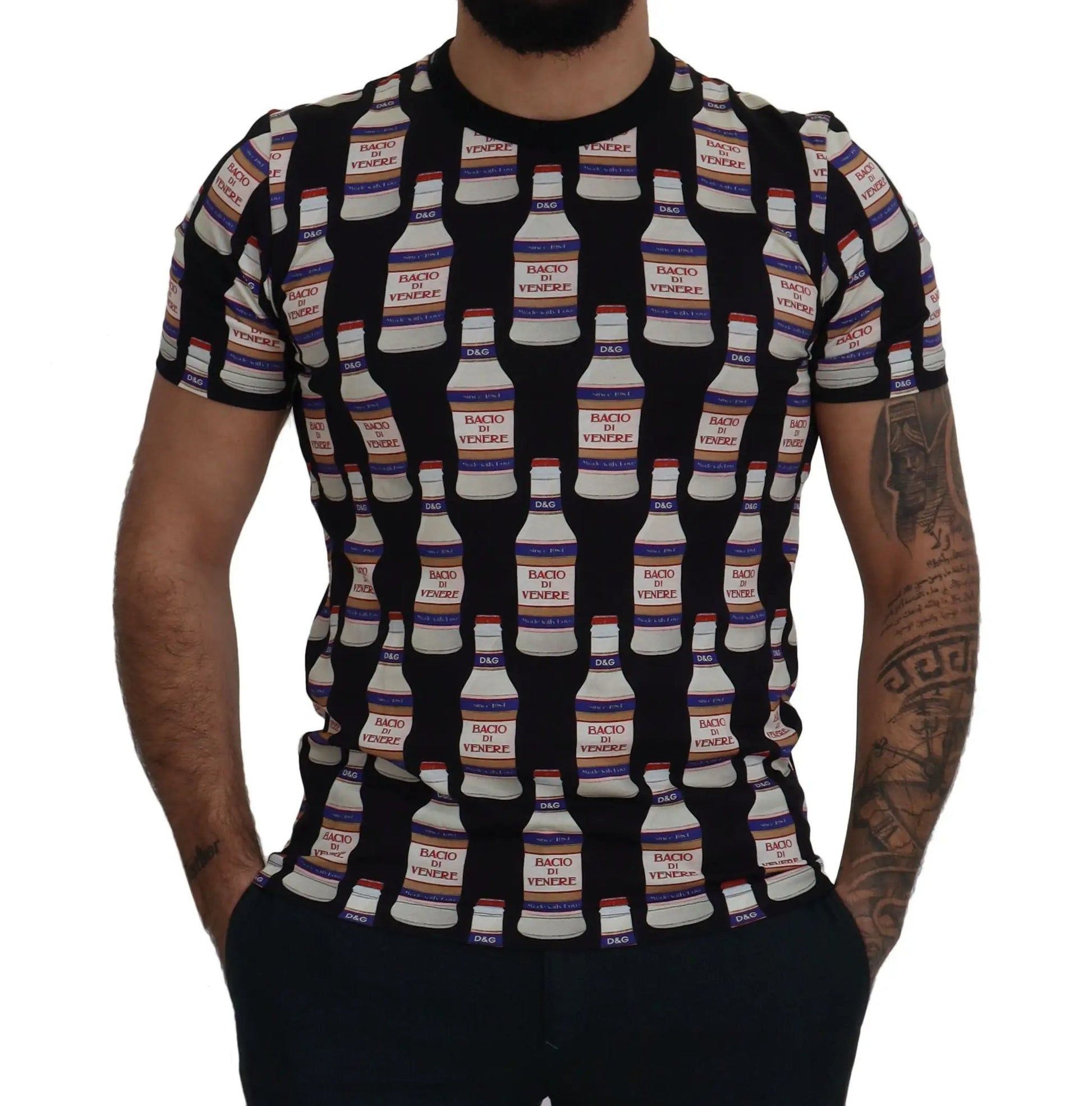 Dolce & Gabbana Black Bacio Di Venere Cotton Crew T-shirt by Dolce & Gabbana