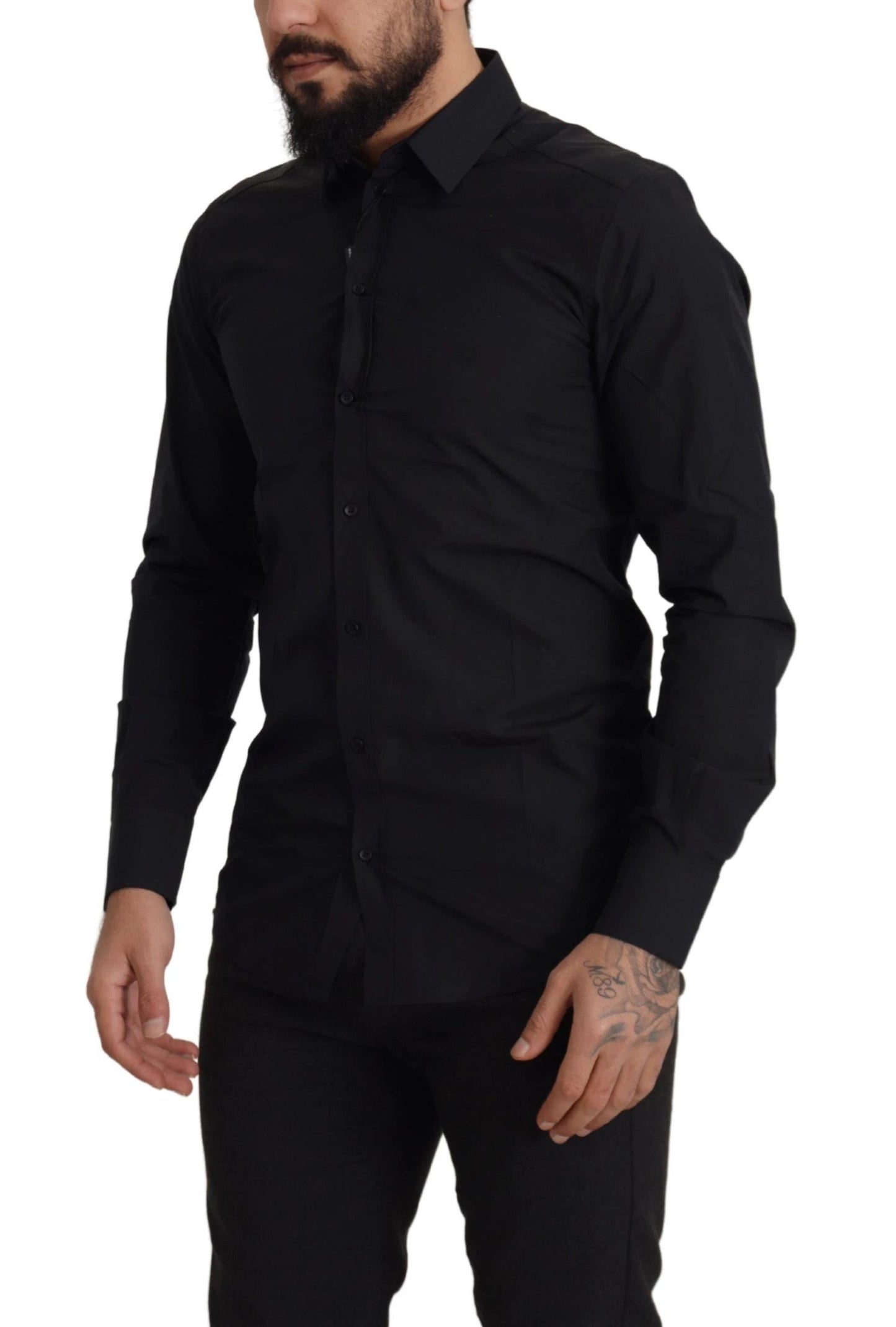Dolce & Gabbana Black Cotton GOLD Slim Fit Dress Shirt by Dolce & Gabbana