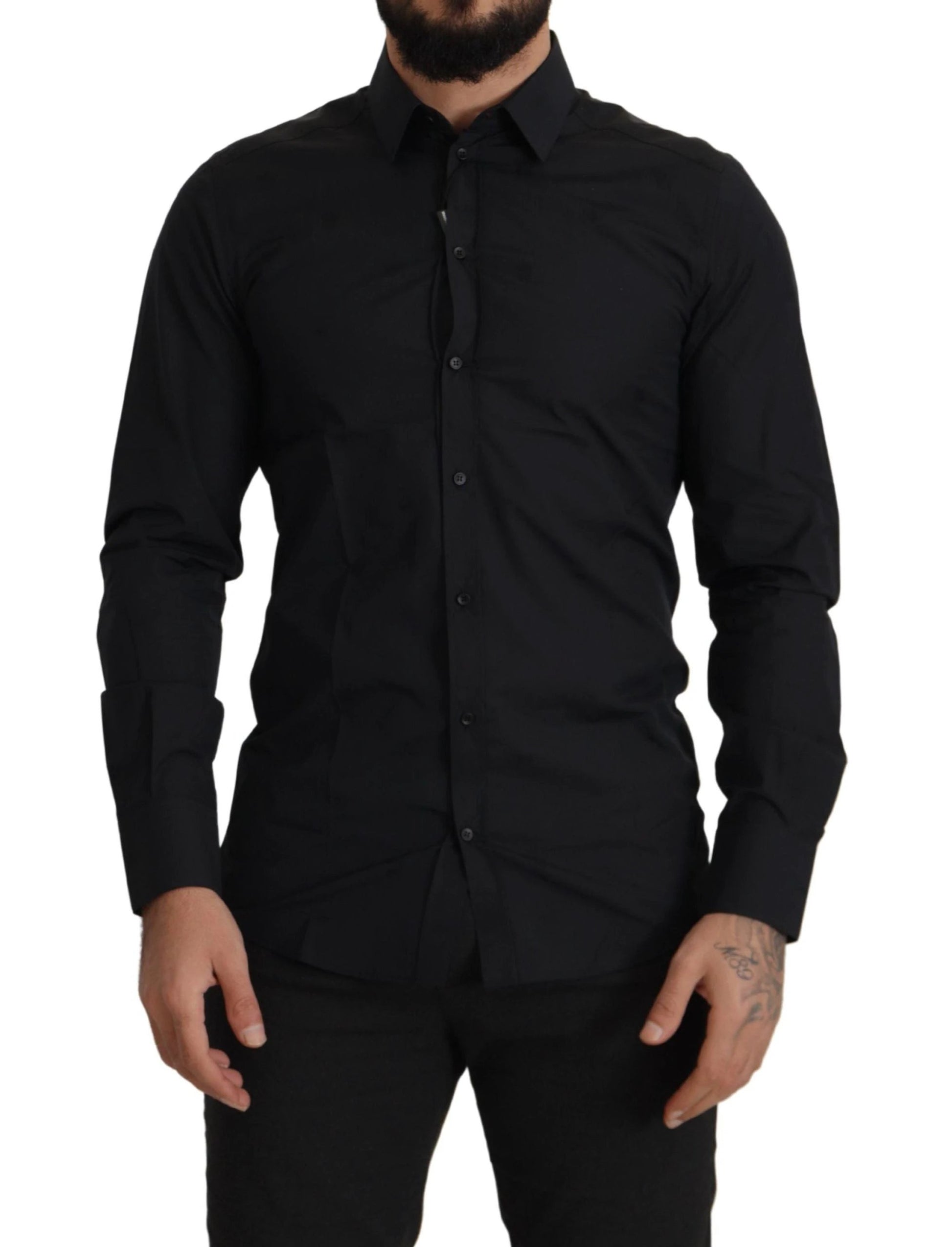 Dolce & Gabbana Black Cotton GOLD Slim Fit Dress Shirt by Dolce & Gabbana