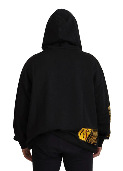 Dolce & Gabbana Black Cotton Hooded DG Shield Pullover Sweater by Dolce & Gabbana