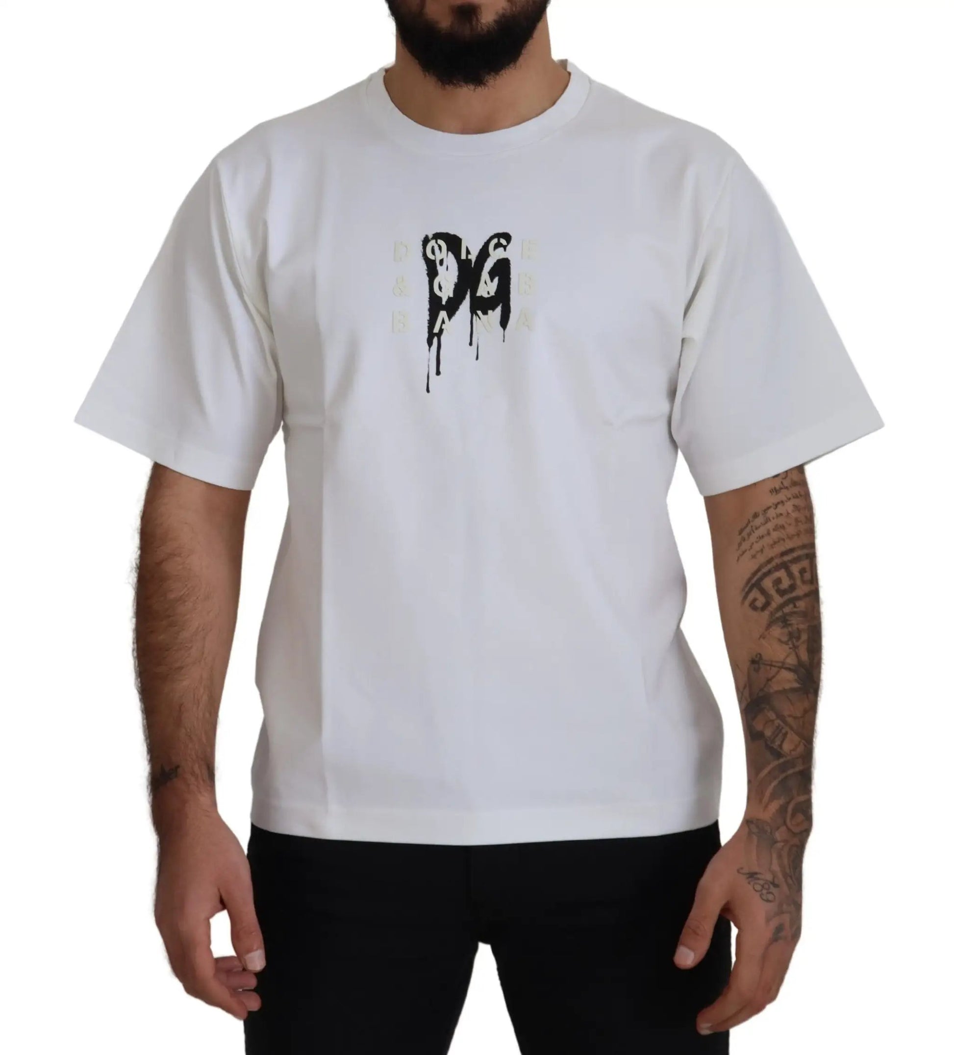 Dolce & Gabbana White Logo Print Cotton Crewneck T-shirt by Dolce & Gabbana