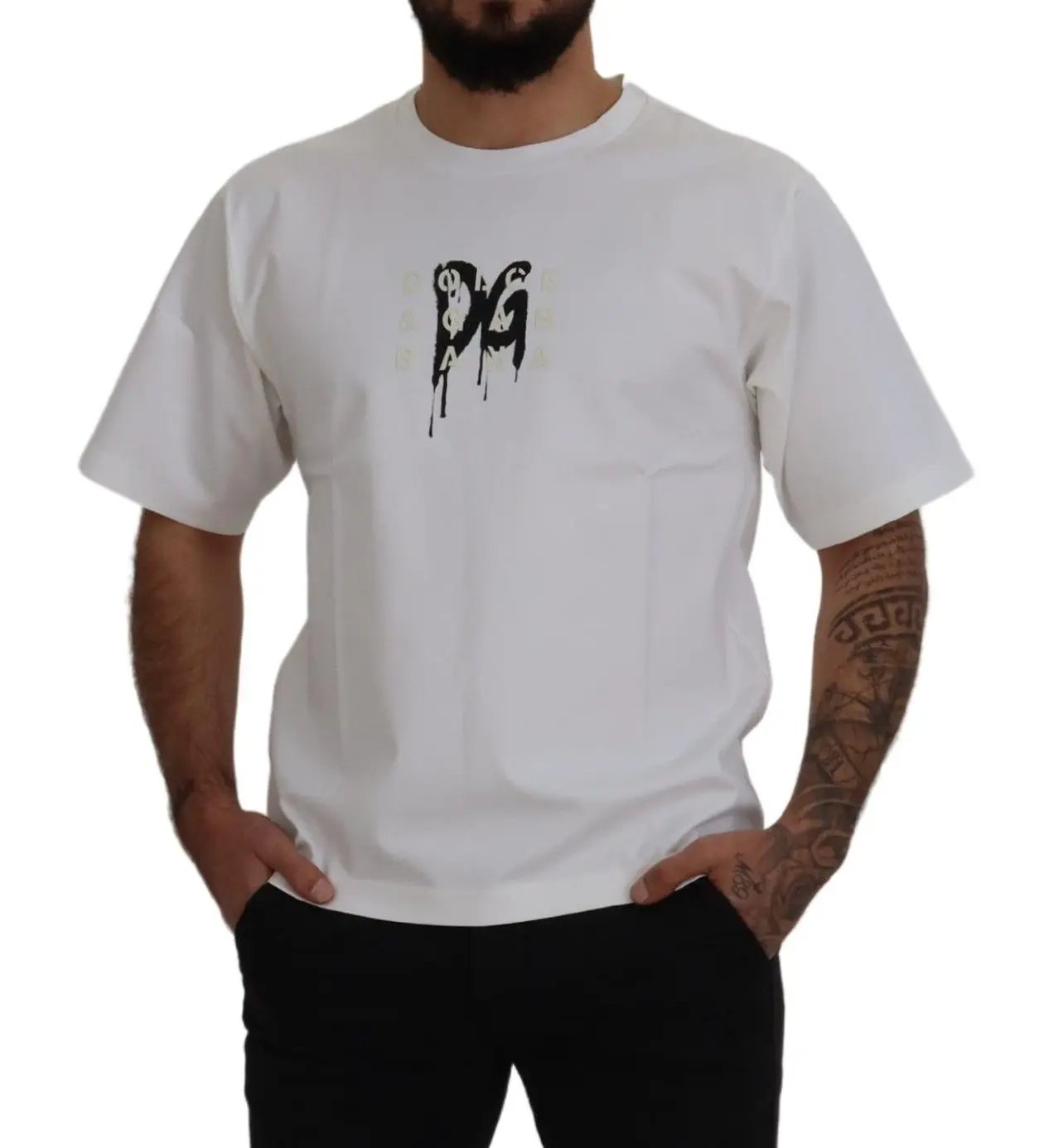 Dolce & Gabbana White Logo Print Cotton Crewneck T-shirt by Dolce & Gabbana