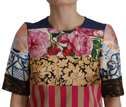 Dolce & Gabbana Multicolor Pachwork Floral Sheath Jaquard Mini Gown Dress by Dolce & Gabbana