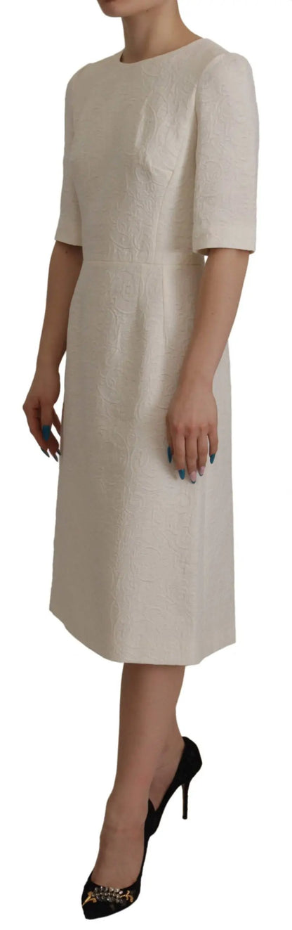 Dolce & Gabbana White Jaquard Midi Floral Sheath Brocade Dress by Dolce & Gabbana