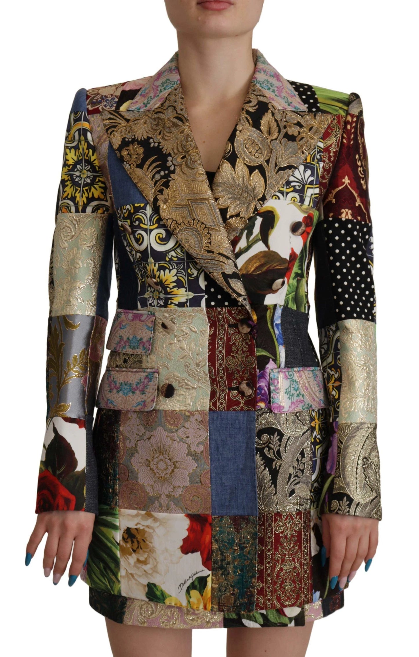 Dolce & Gabbana Multicolor Double-Breasted Patchwork Jacquard Blazer Jacket by Dolce & Gabbana