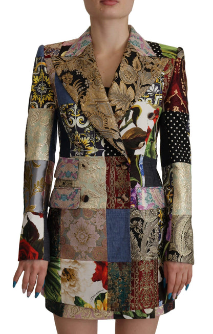 Dolce & Gabbana Multicolor Double-Breasted Patchwork Jacquard Blazer Jacket by Dolce & Gabbana