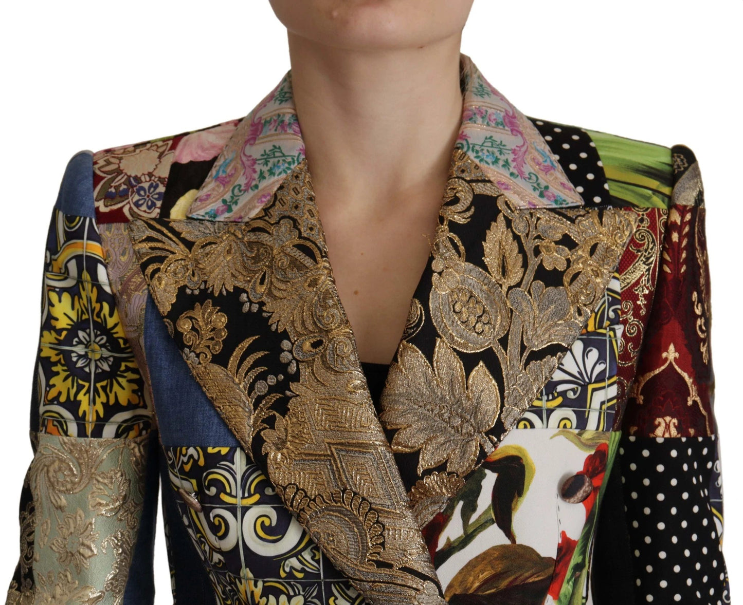 Dolce & Gabbana Multicolor Double-Breasted Patchwork Jacquard Blazer Jacket by Dolce & Gabbana