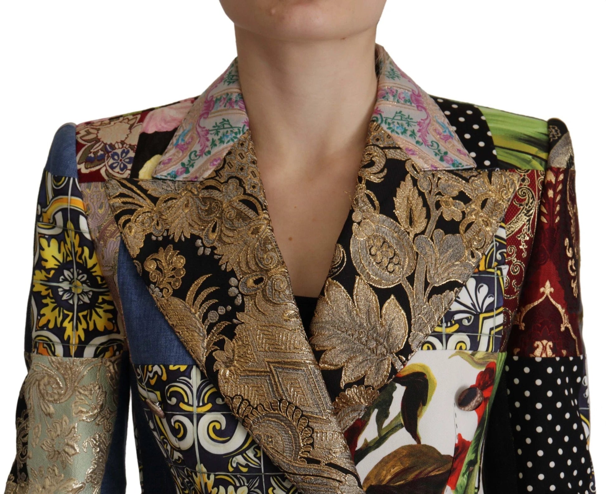 Dolce & Gabbana Multicolor Double-Breasted Patchwork Jacquard Blazer Jacket by Dolce & Gabbana