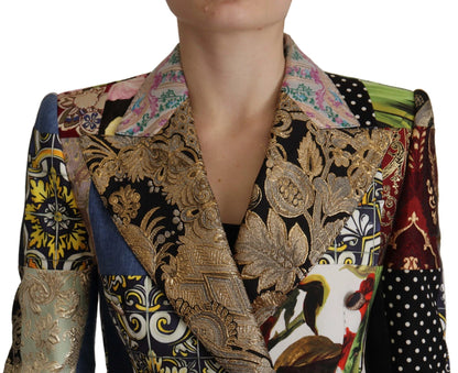 Dolce & Gabbana Multicolor Double-Breasted Patchwork Jacquard Blazer Jacket by Dolce & Gabbana