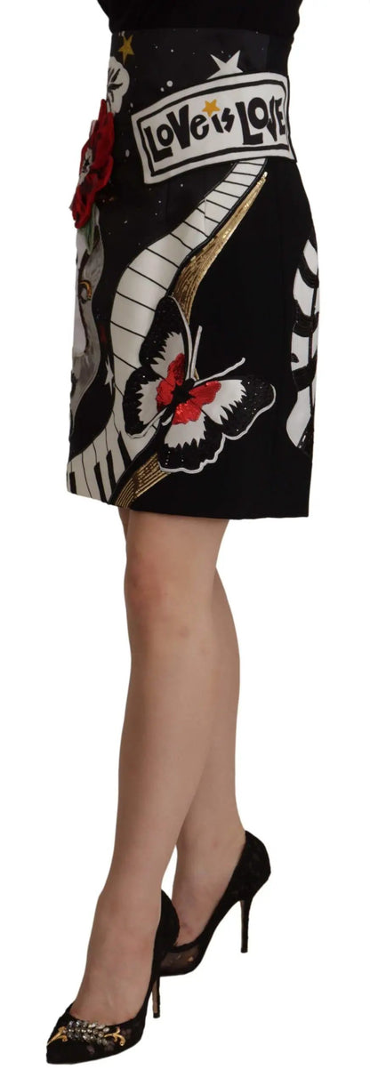 Dolce & Gabbana Black Love Clock Sequined Piano Skirt by Dolce & Gabbana