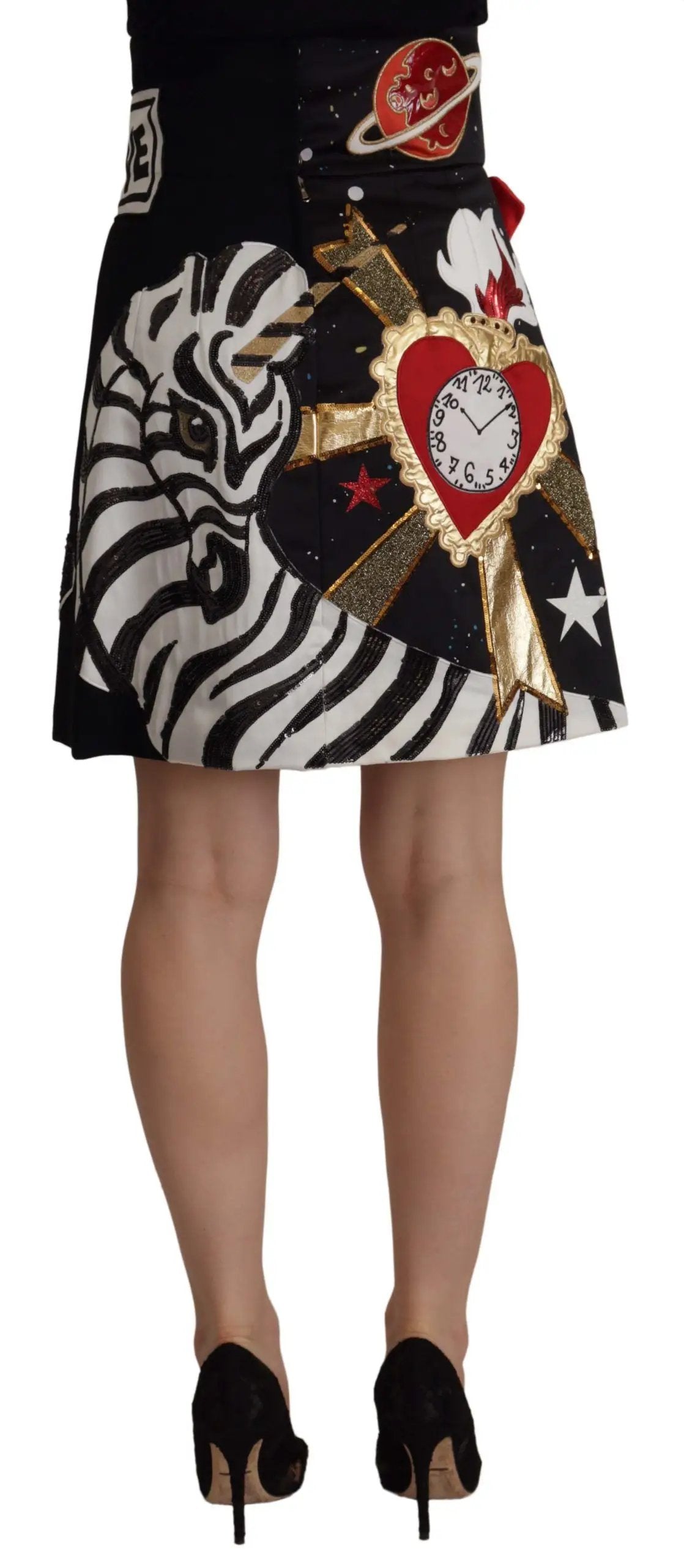 Dolce & Gabbana Black Love Clock Sequined Piano Skirt by Dolce & Gabbana