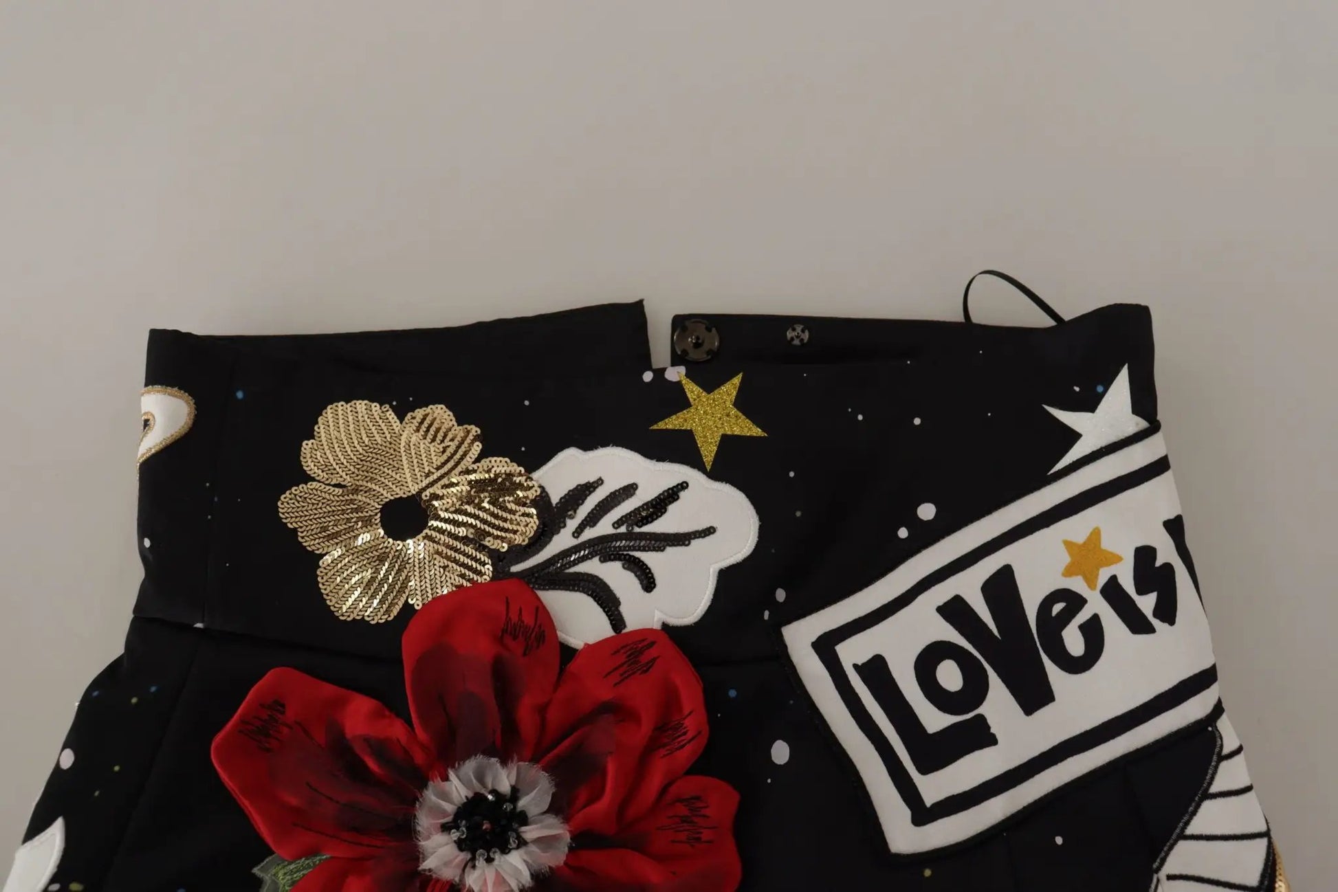 Dolce & Gabbana Black Love Clock Sequined Piano Skirt by Dolce & Gabbana
