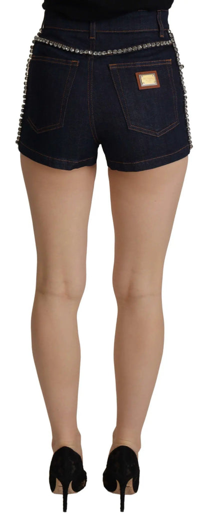 Dolce & Gabbana Blue Denim Stretch Crystal Hot Pants Shorts by Dolce & Gabbana