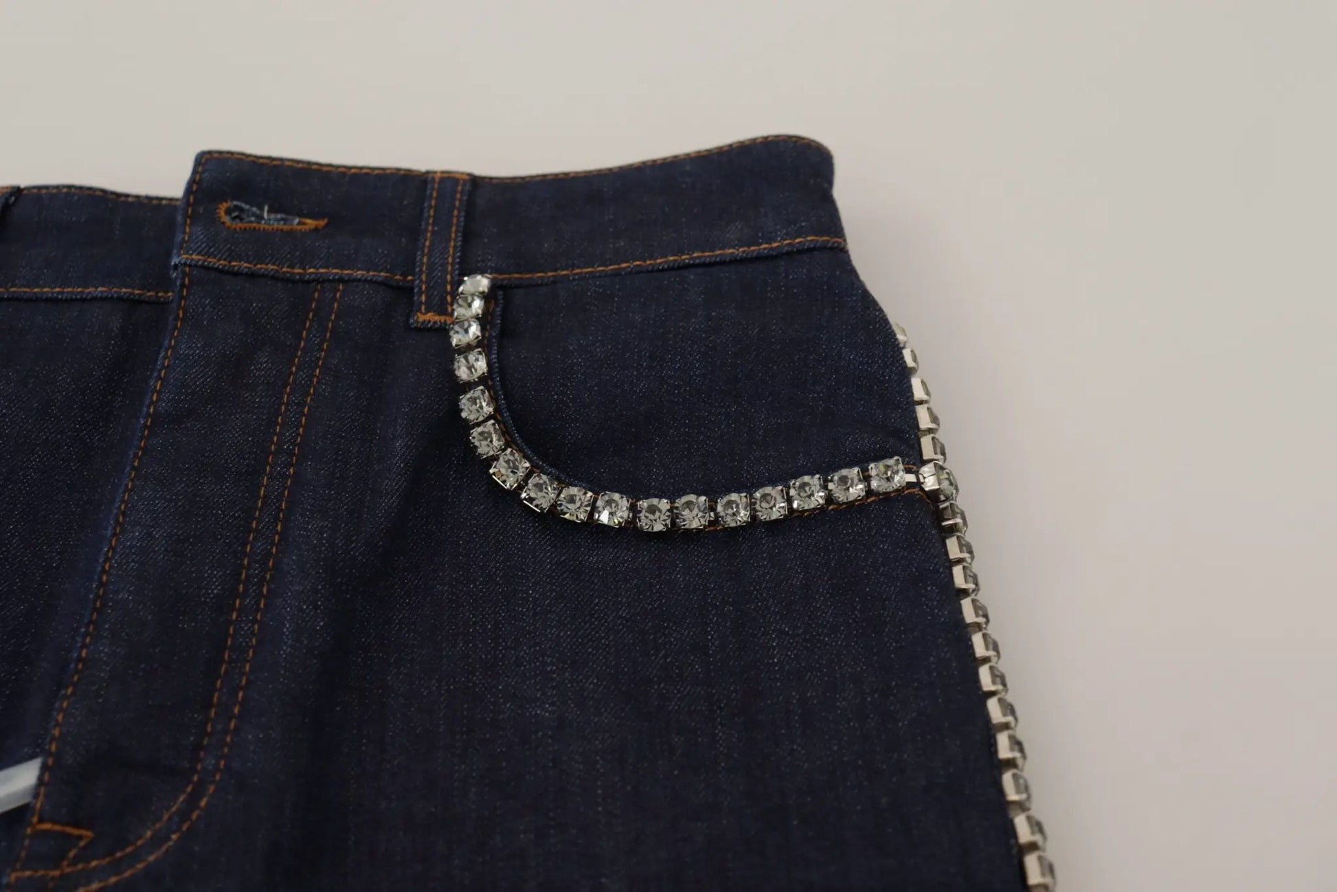 Dolce & Gabbana Blue Denim Stretch Crystal Hot Pants Shorts by Dolce & Gabbana