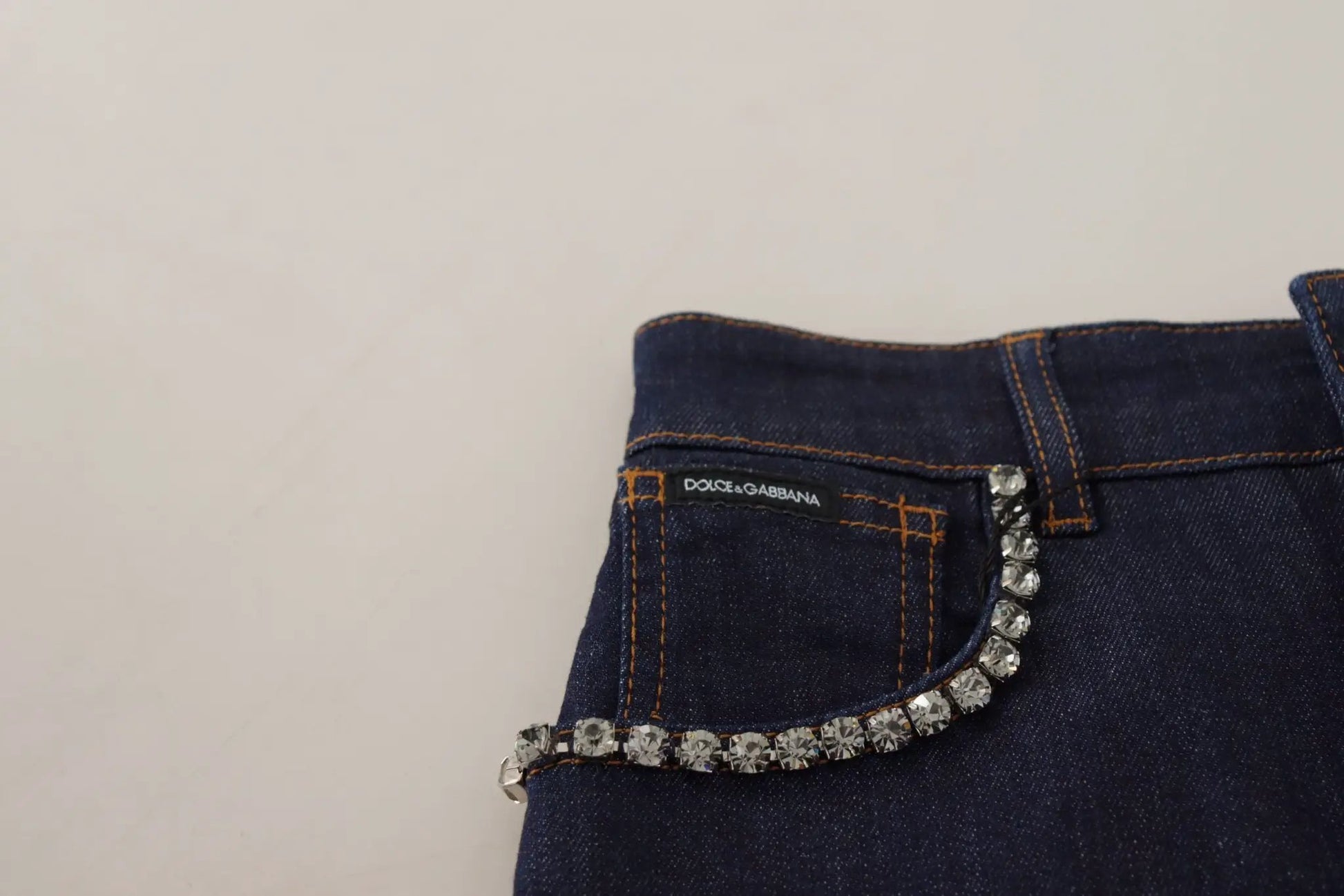 Dolce & Gabbana Blue Denim Stretch Crystal Hot Pants Shorts by Dolce & Gabbana