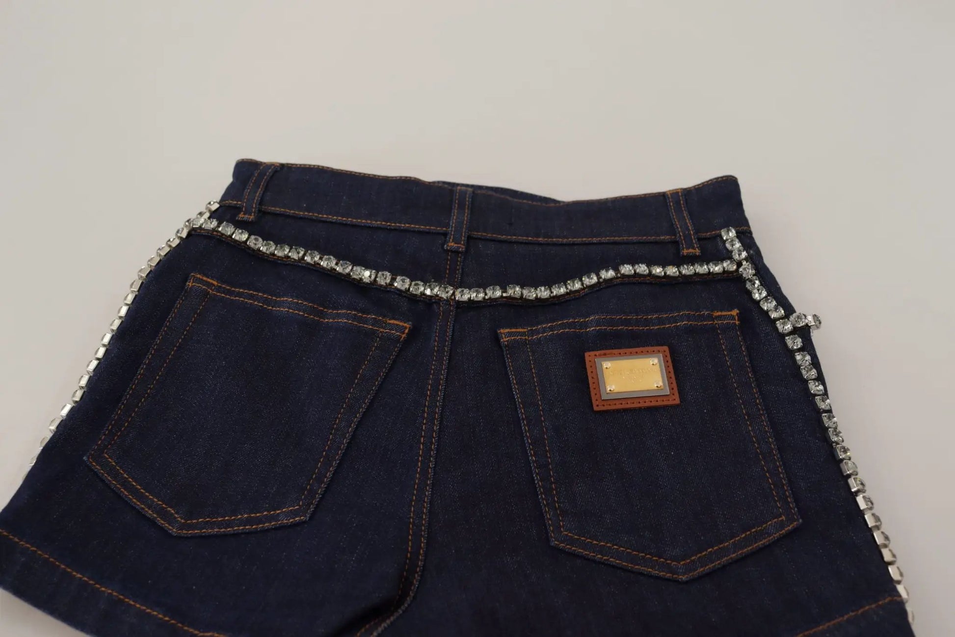 Dolce & Gabbana Blue Denim Stretch Crystal Hot Pants Shorts by Dolce & Gabbana