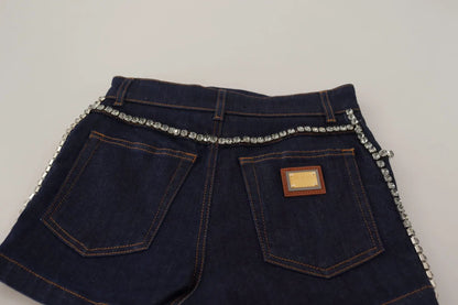Dolce & Gabbana Blue Denim Stretch Crystal Hot Pants Shorts by Dolce & Gabbana