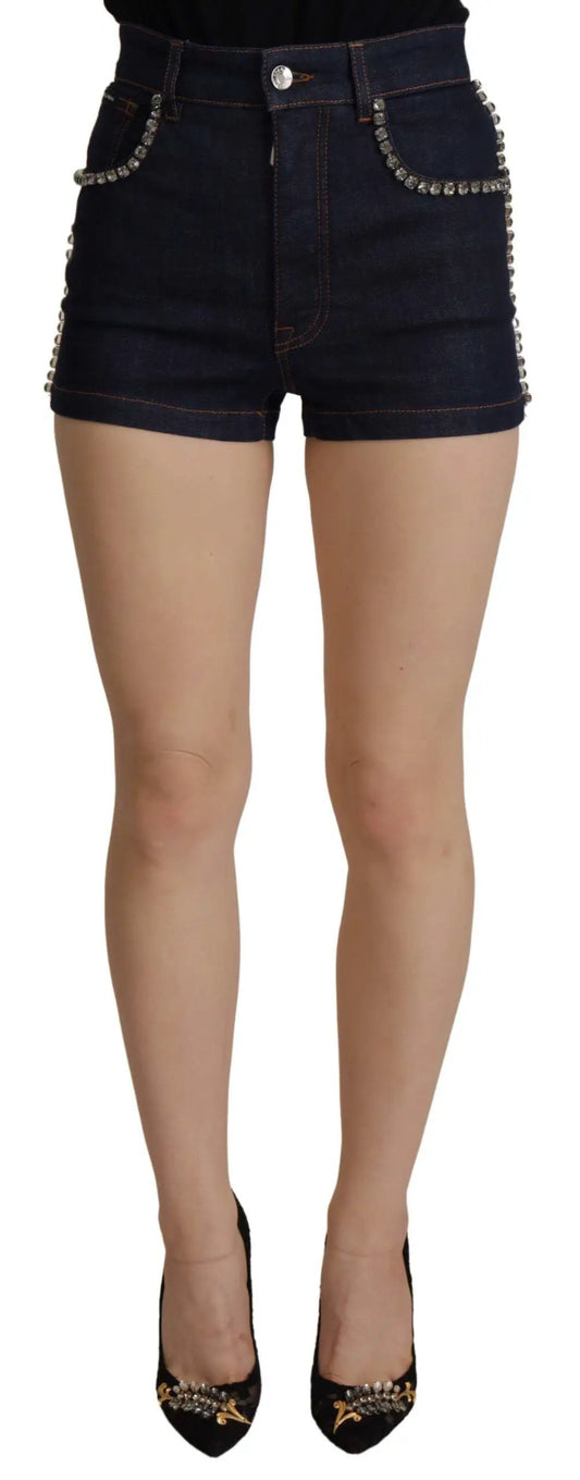 Dolce & Gabbana Blue Denim Stretch Crystal Hot Pants Shorts by Dolce & Gabbana