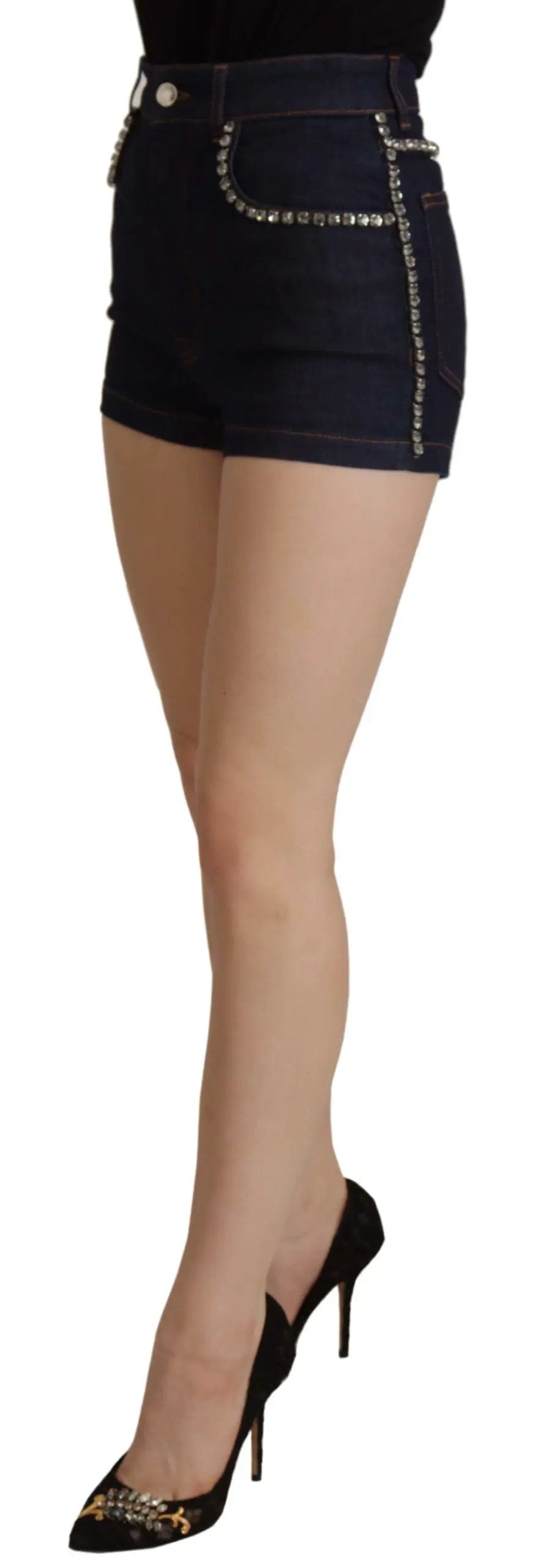 Dolce & Gabbana Blue Denim Stretch Crystal Hot Pants Shorts by Dolce & Gabbana