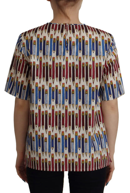 Dolce & Gabbana White Pencil Print Cotton T-shirt Blouse by Dolce & Gabbana