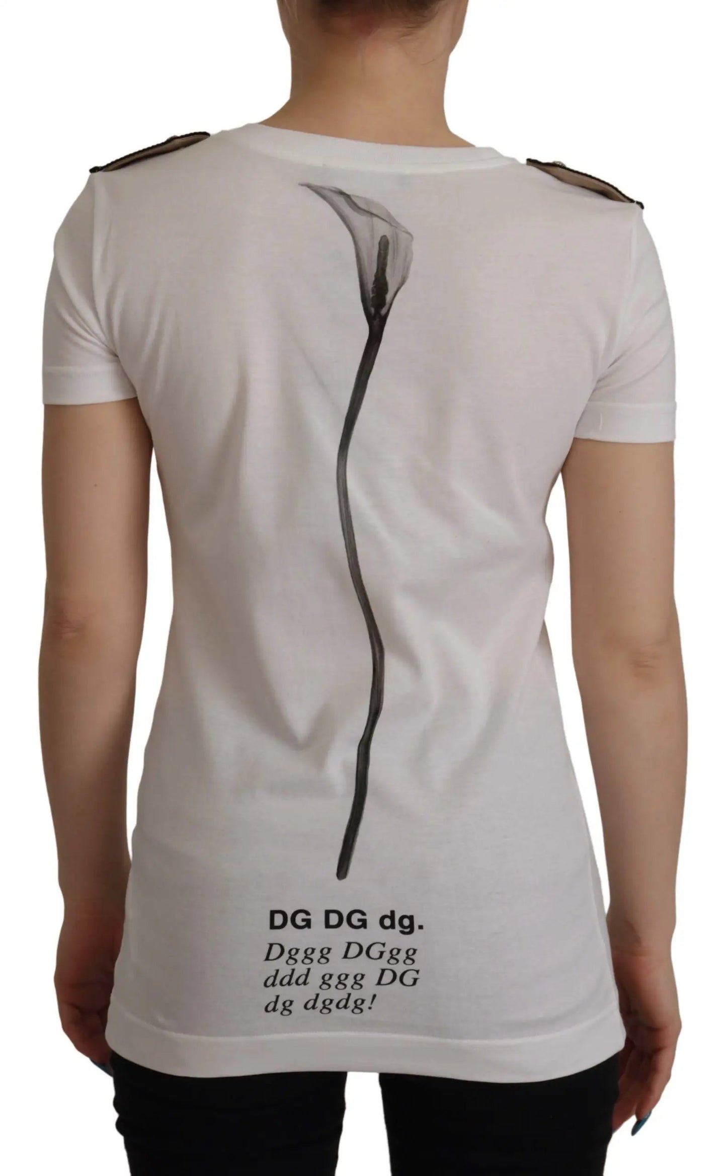 Dolce & Gabbana White Black Roses Crewneck Cotton T-shirt by Dolce & Gabbana